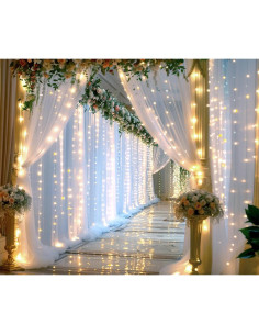 Cortinas de fondo de tul blanco Suppromo 6m x 2.4m con luces 2
