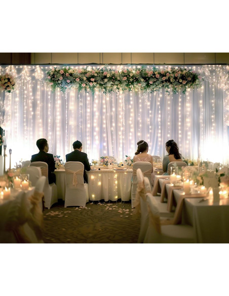 Cortinas de fondo de tul blanco Suppromo 6m x 2.4m con luces