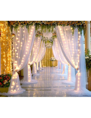Cortinas de fondo de tul blanco Suppromo 6m x 2.4m con luces