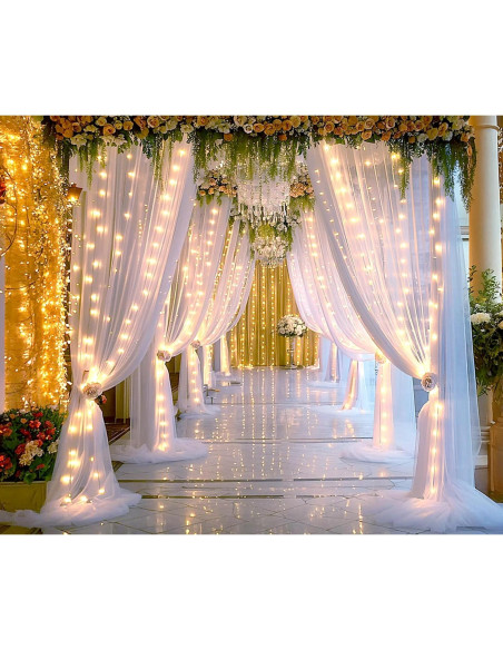 Cortinas de fondo de tul blanco Suppromo 6m x 2.4m con luces