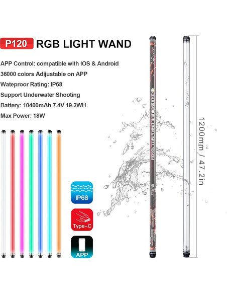 Luz de Fotografía LED RGB P120 Uyled 1350 Lúmenes 360