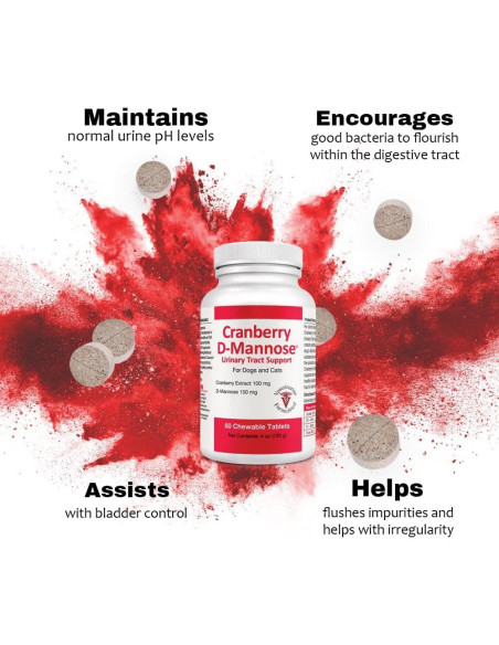 Suplemento D-Mannosa Arándano 60 Tabletas Mascotas Salud Urinaria