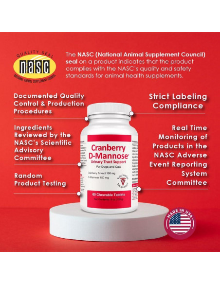 Suplemento D-Mannosa Arándano 60 Tabletas Mascotas Salud Urinaria