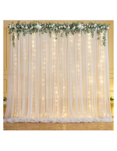 Cortina de fondo de gasa blanca Wish Care 3.05m x 2.13m con luces