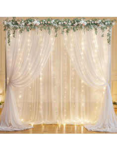 Cortina de fondo de gasa blanca Wish Care 3.05m x 2.13m con luces 2