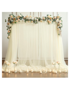 Cortina de fondo de tul marfil 2 paneles 3.05x2.44m para fiestas