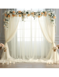Cortina de fondo de tul marfil 2 paneles 3.05x2.44m para fiestas 2