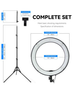 Anillo de Luz LED 18" LDGHO 55W 5500K con Filtros y Soporte 2