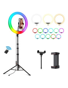Anillo de Luz 33 cm RGB Negro con Trípode 183 cm y Control Remoto