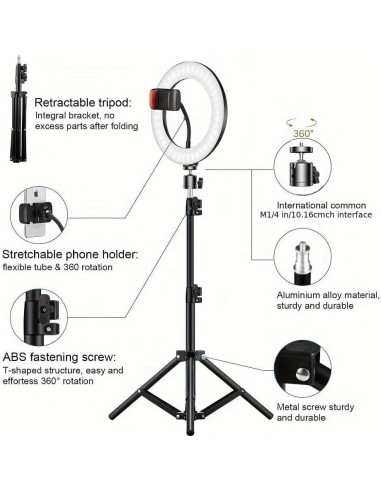 Anillo de Luz 33 cm RGB Negro con Trípode 183 cm y Control Remoto