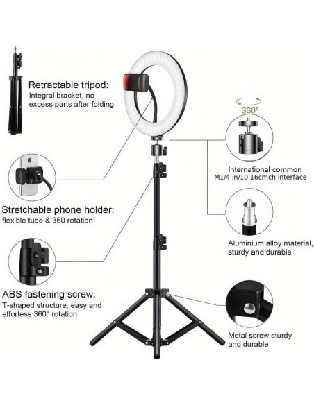 Anillo de Luz 33 cm RGB Negro con Trípode 183 cm y Control Remoto
