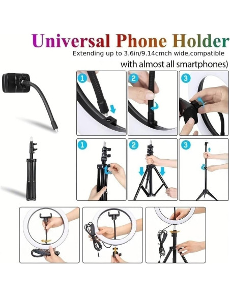 Anillo de Luz 33 cm RGB Negro con Trípode 183 cm y Control Remoto