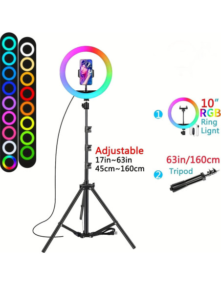 Anillo de Luz 33 cm RGB Negro con Trípode 183 cm y Control Remoto