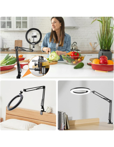 Anillo de Luz LED Regulable 10" con Soporte para Teléfono