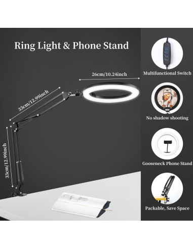 Anillo de Luz LED Regulable 10" con Soporte para Teléfono