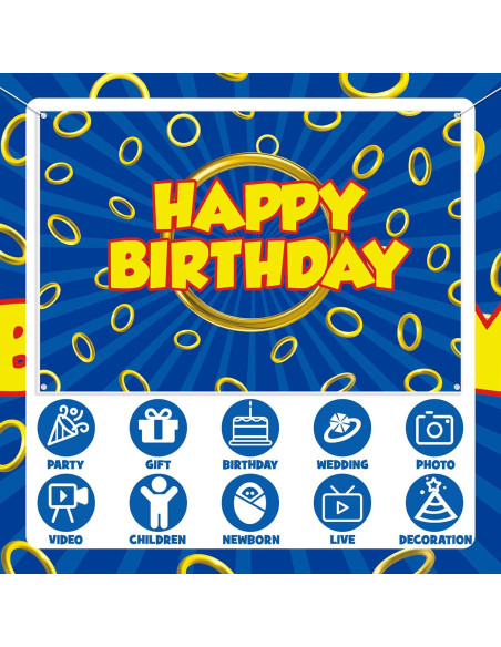 Fondo de Cumpleaños Azul con Anillo Dorado 1.52x0.91m Tingjoo