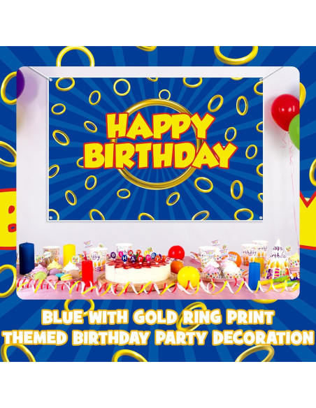 Fondo de Cumpleaños Azul con Anillo Dorado 1.52x0.91m Tingjoo