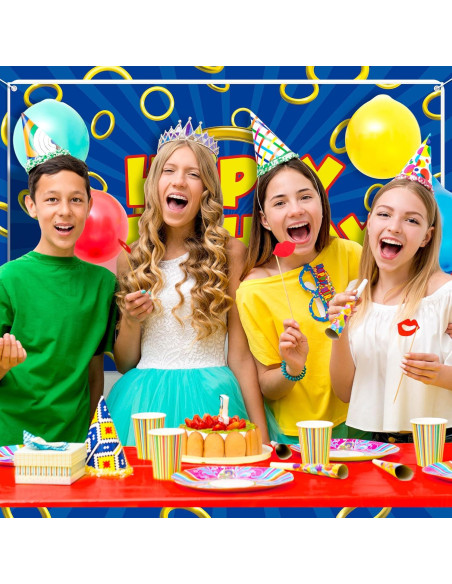 Fondo de Cumpleaños Azul con Anillo Dorado 1.52x0.91m Tingjoo