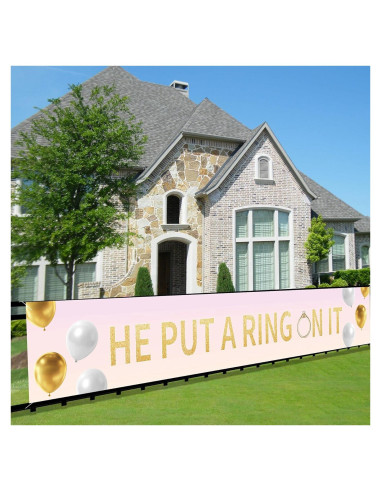Banner de Boda Joyiou 3x0.5m He Put a Ring on It Decoración