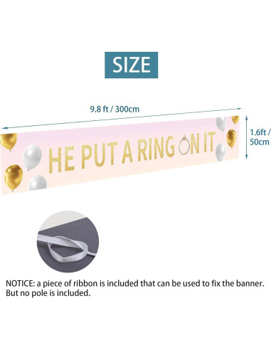 Banner de Boda Joyiou 3x0.5m He Put a Ring on It Decoración
