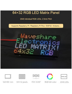 Panel LED RGB 64x32 Waveshare 2048 LEDs Brillo Ajustable 2