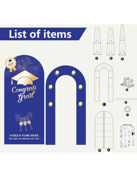 Cubierta Soporte Fondo Arco Graduación 2025 Ruxion 1.88m Azul Dorado