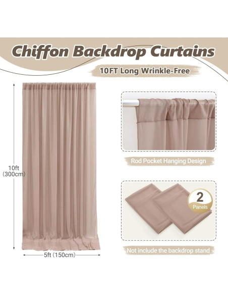 Cortinas de fondo taupe Wish Care 1.52m x 3.05m, chiffon
