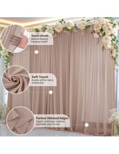 Cortinas de fondo taupe Wish Care 1.52m x 3.05m, chiffon