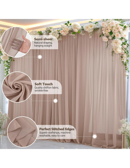 Cortinas de fondo taupe Wish Care 1.52m x 3.05m, chiffon