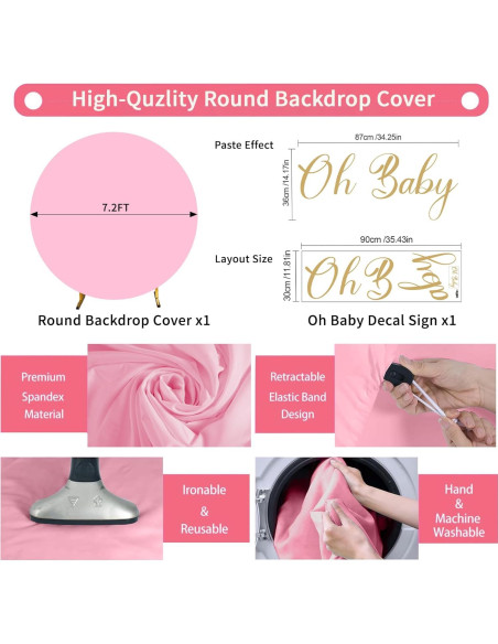 Cubierta de Fondo Redonda Rosa Gallety 2.18 m con Letrero Oh Baby