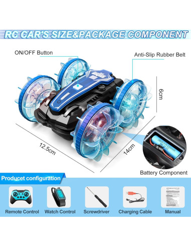 Coche RC Anfibio 4WD ENERHAMP 2024, Control Remoto, LED