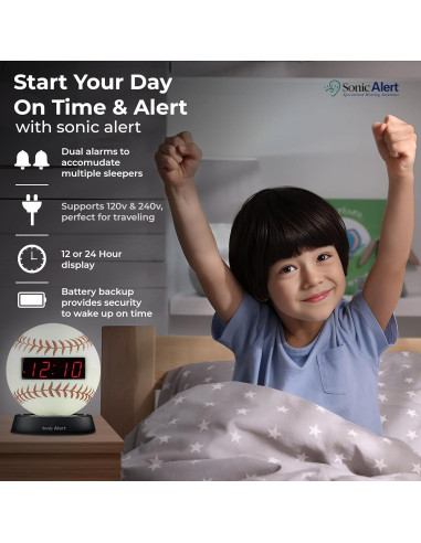 Reloj Despertador Digital Sonic Alert Béisbol - Volumen Ajustable