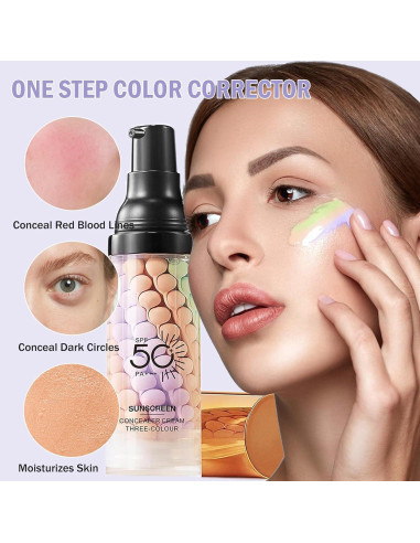 Primer Corrector de Color 3 en 1 Minfei con SPF 50