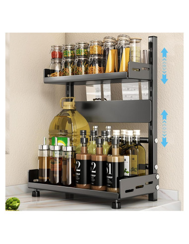 Estante de Especias VORA Ajustable 2 Niveles 30cm Negro