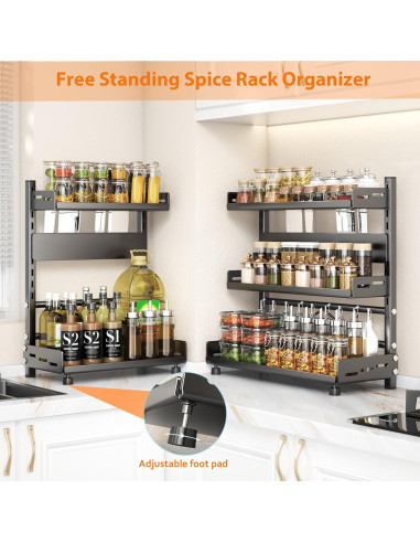 Estante de Especias VORA Ajustable 2 Niveles 30cm Negro