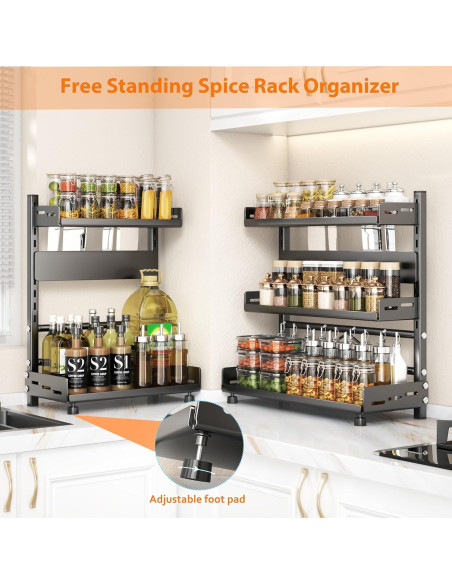 Estante de Especias VORA Ajustable 2 Niveles 30cm Negro