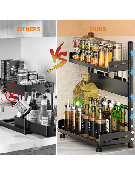 Estante de Especias VORA Ajustable 2 Niveles 30cm Negro