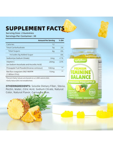 Gominolas de Equilibrio Femenino Softbear 60 Unidades Piña