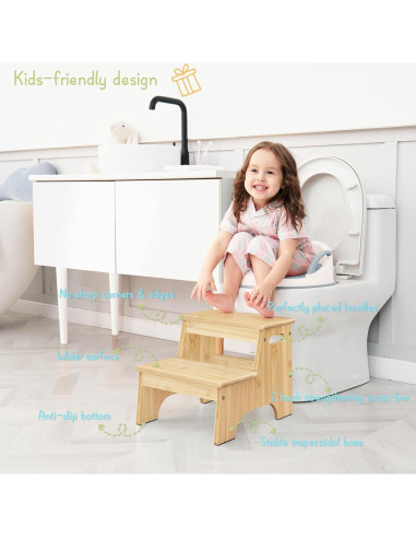 Escalón de Baño Forbena de Madera Natural 2 Pasos Antideslizante