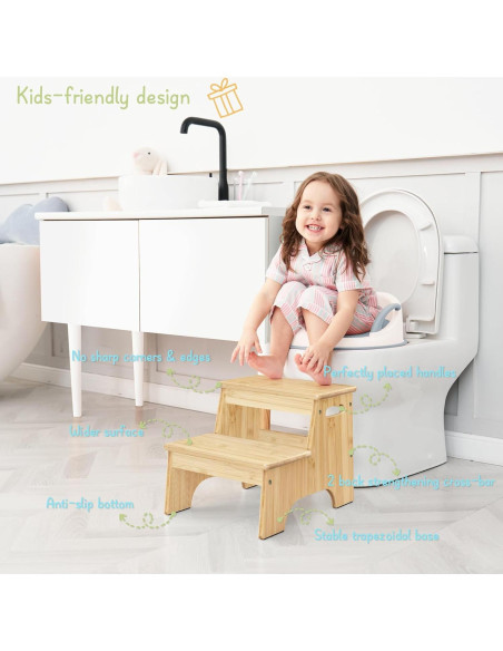 Escalón de Baño Forbena de Madera Natural 2 Pasos Antideslizante Escalón de Baño Forbena de Madera Natural 2 Pasos Antideslizante