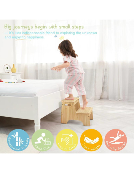 Escalón de Baño Forbena de Madera Natural 2 Pasos Antideslizante Escalón de Baño Forbena de Madera Natural 2 Pasos Antideslizante