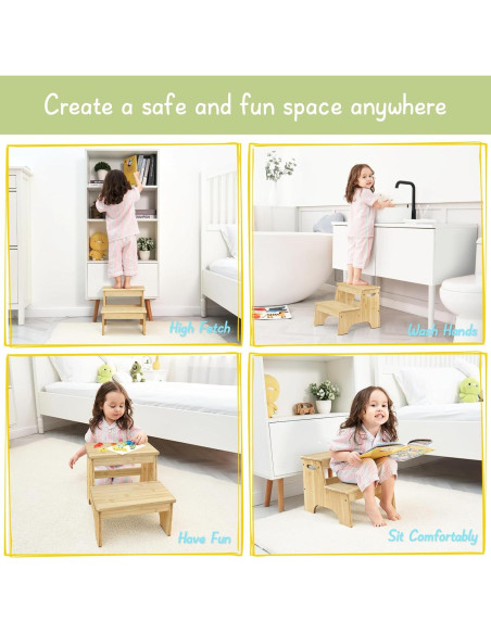 Escalón de Baño Forbena de Madera Natural 2 Pasos Antideslizante Escalón de Baño Forbena de Madera Natural 2 Pasos Antideslizante