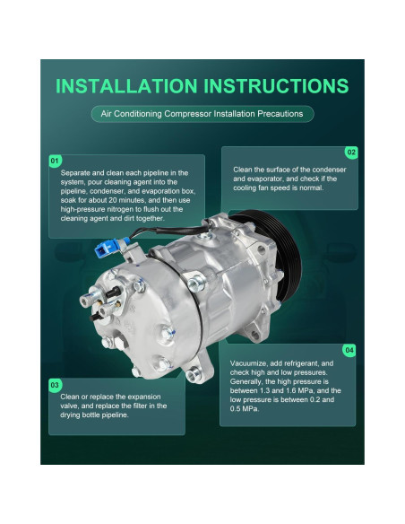 Compresor de AC SCITOO 6 Ranuras para Volkswagen 1.8L-2.8L