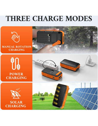 Banco de Energía Solar 66800mAh Manivela 22.5W Carga Rápida