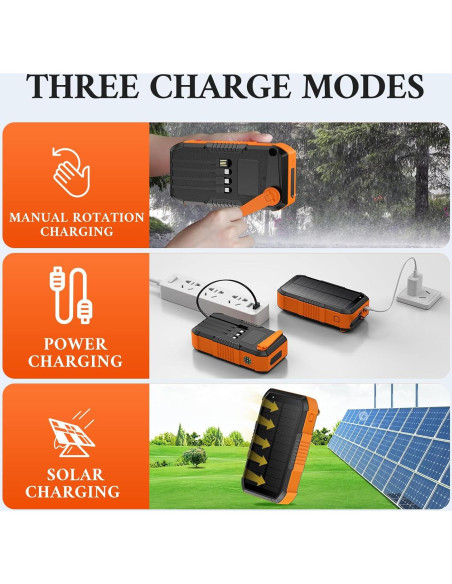 Banco de Energía Solar 66800mAh Manivela 22.5W Carga Rápida