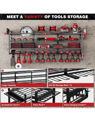 Organizador de Herramientas de Pared NattyDot 4 Estantes Negro