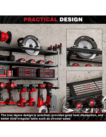Organizador de Herramientas de Pared NattyDot 4 Estantes Negro Organizador de Herramientas de Pared NattyDot 4 Estantes Negro