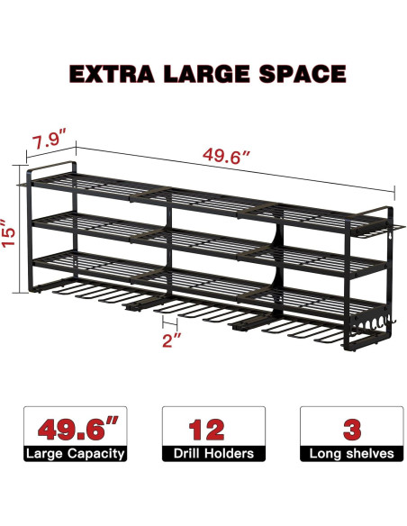 Organizador de Herramientas de Pared NattyDot 4 Estantes Negro Organizador de Herramientas de Pared NattyDot 4 Estantes Negro