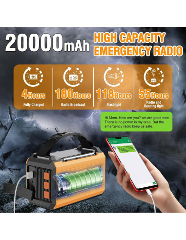 Radio Meteorológica de Emergencia COAOOIX 20000mAh AM/FM NOAA