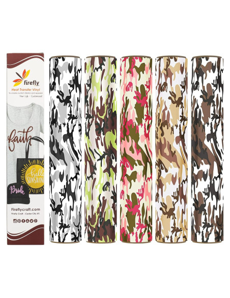 Hojas de Vinilo HTV Firefly Craft - Camuflaje 5 Piezas 30.48x50.8 cm